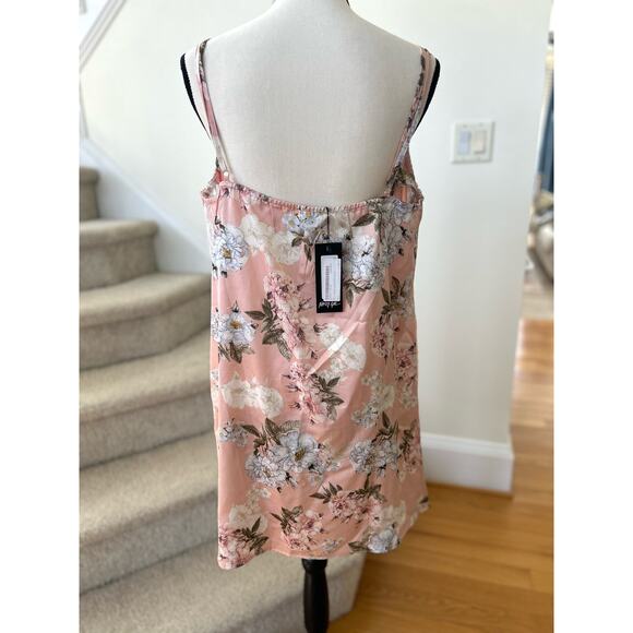 NWT Nasty Gal Pink Floral Satin Cowl Neck Slip Dress - Picture 3 of 8